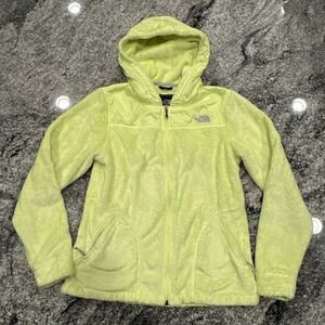 Women's THE NORTH FACE Size M Furry Fleece Hoodie Full Zip Jacket Neon Yellow
